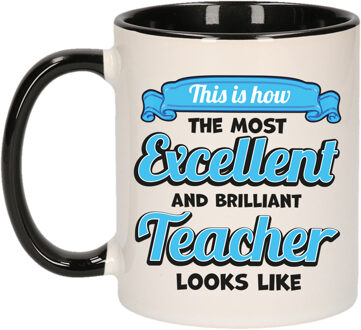 Bellatio Decorations Cadeau koffie/thee mok - excellent leraar/mentor - zwart - keramiek - 300 ml