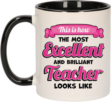 Bellatio Decorations Cadeau koffie/thee mok - excellent leraar/mentor - zwart - keramiek - 300 ml