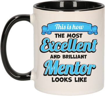 Bellatio Decorations Cadeau koffie/thee mok - excellent leraar/mentor - zwart - keramiek - 300 ml