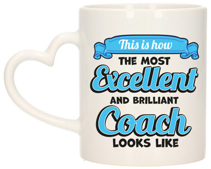 Bellatio Decorations Cadeau koffie/thee mok - excellent trainer/coach - blauw - keramiek - 300 ml