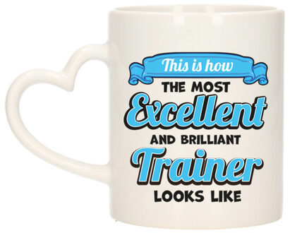 Bellatio Decorations Cadeau koffie/thee mok - excellent trainer/coach - blauw - keramiek - 300 ml