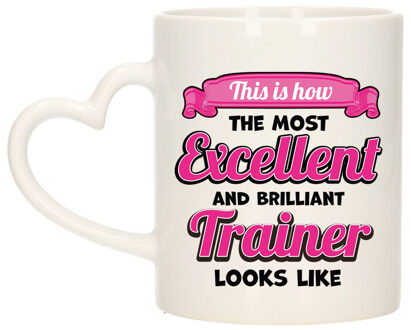 Bellatio Decorations Cadeau koffie/thee mok - excellent trainer/coach - roze - keramiek - 300 ml