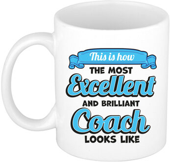 Bellatio Decorations Cadeau koffie/thee mok - excellent trainer/coach - wit - keramiek - 300 ml