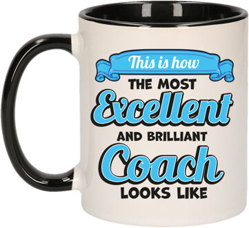 Bellatio Decorations Cadeau koffie/thee mok - excellent trainer/coach - zwart - keramiek - 300 ml