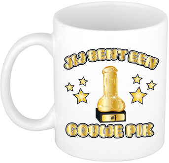 Bellatio Decorations Cadeau koffie/thee mok - Jij bent een Gouwe Pik - grappig - goud - 300 ml - voor vriend
