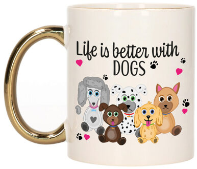 Bellatio Decorations Cadeau koffie/thee mok - life is better with dogs - gouden oor - honden