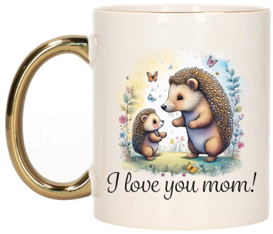 Bellatio Decorations Cadeau koffie/thee mok mama - gouden oor - I love you - egeltjes - 300 ml - Moederdag