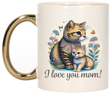 Bellatio Decorations Cadeau koffie/thee mok mama - gouden oor - I love you - poes/kat - 300 ml - Moederdag