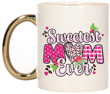 Bellatio Decorations Cadeau koffie/thee mok mama - gouden oor - liefste mam ooit - 300 ml - Moederdag Goudkleurig