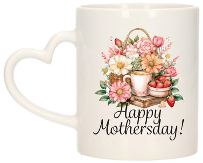 Bellatio Decorations Cadeau koffie/thee mok mama - hartjes oor - fijne Moederdag - bloemen - 300 ml - Moederdag