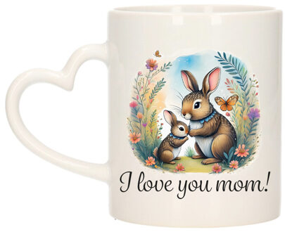 Bellatio Decorations Cadeau koffie/thee mok mama - hartjes oor - I love you - konijntje - 300 ml - Moederdag