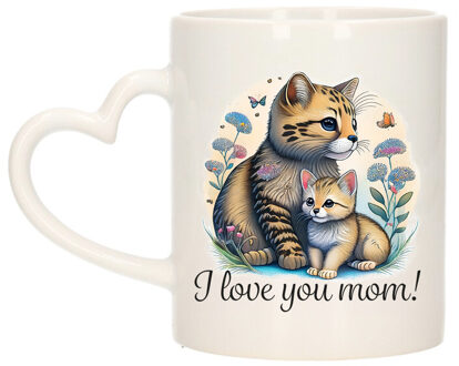 Bellatio Decorations Cadeau koffie/thee mok mama - hartjes oor - I love you - poesjes - 300 ml - Moederdag