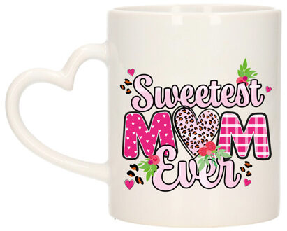 Bellatio Decorations Cadeau koffie/thee mok mama - hartjes oor - liefste mam ooit - 300 ml - Moederdag Multi pasel