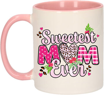Bellatio Decorations Cadeau koffie/thee mok mama - roze oor - liefste mam ooit - 300 ml - Moederdag