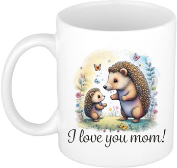 Bellatio Decorations Cadeau koffie/thee mok mama - wit - I love you - egeltjes - 300 ml - Moederdag