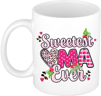 Bellatio Decorations Cadeau koffie/thee mok oma - wit/roze - liefste oma ooit - 300 ml