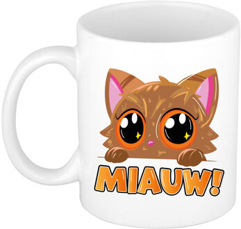 Bellatio Decorations Cadeau koffie/thee mok - poes/kat - Miauw - oranje - 300 ml - keramiek - katten mok
