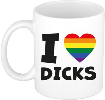Bellatio Decorations Cadeau koffie/thee mok - regenboog - I love dicks - pride / gay - 300 ml - keramiek Multi
