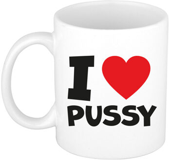 Bellatio Decorations Cadeau koffie/thee mok - rood - I love pussy - pride / gay - 300 ml - keramiek - vrijgezellen