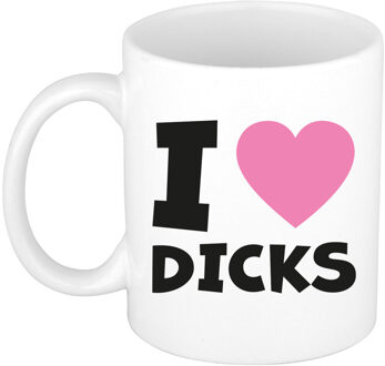 Bellatio Decorations Cadeau koffie/thee mok - roze - I love dicks - pride / gay - 300 ml - keramiek