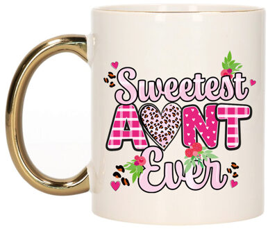 Bellatio Decorations Cadeau koffie/thee mok tante - gouden oor - liefste tante ooit - 300 ml