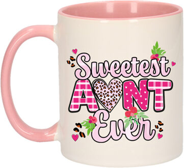 Bellatio Decorations Cadeau koffie/thee mok tante - roze oor - liefste tante ooit - 300 ml