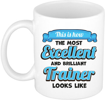 Bellatio Decorations Cadeau koffie/thee mok trainer/coach - excellent trainer - wit - keramiek - 300 ml