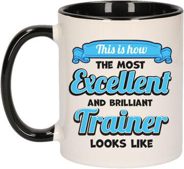 Bellatio Decorations Cadeau koffie/thee mok trainer/coach - excellent trainer - zwart - keramiek - 300 ml