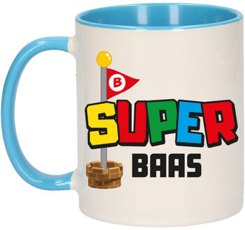 Bellatio Decorations Cadeau koffie/thee mok voor Baas - blauw - super Baas - keramiek - 300 ml