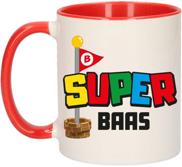 Bellatio Decorations Cadeau koffie/thee mok voor Baas - rood - super Baas - keramiek - 300 ml