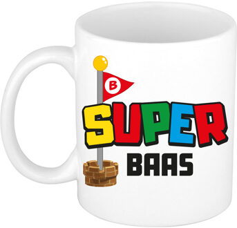 Bellatio Decorations Cadeau koffie/thee mok voor Baas - wit - super Baas - keramiek - 300 ml