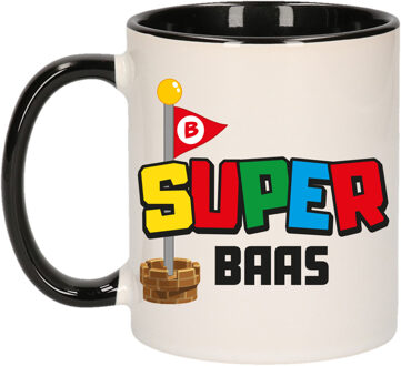 Bellatio Decorations Cadeau koffie/thee mok voor Baas - zwart - super Baas - keramiek - 300 ml