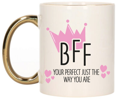 Bellatio Decorations Cadeau koffie/thee mok voor BFF - kroon/hartjes - goud - 300 ml - keramiek