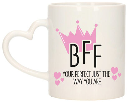 Bellatio Decorations Cadeau koffie/thee mok voor BFF - kroon/hartjes - roze - 300 ml - keramiek - Moederdag