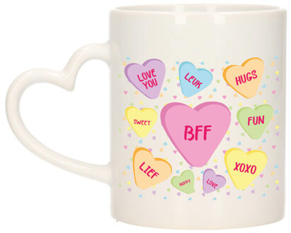 Bellatio Decorations Cadeau koffie/thee mok voor BFF - pastel - hartjes oor - keramiek - 300 ml