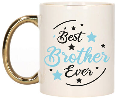 Bellatio Decorations Cadeau koffie/thee mok voor broer - blauw met gouden oor - de best- 300 ml - feest mokken