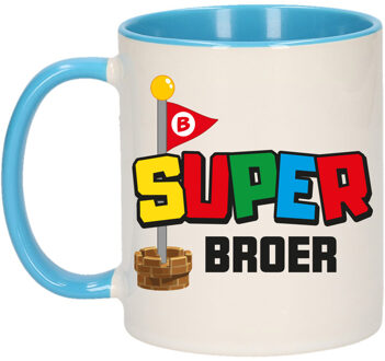 Bellatio Decorations Cadeau koffie/thee mok voor broer - blauw - super Broer - keramiek - 300 ml
