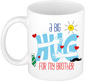 Bellatio Decorations Cadeau koffie/thee mok voor broer - wit - big hug - 300 ml - verjaardag