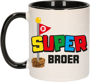 Bellatio Decorations Cadeau koffie/thee mok voor broer - zwart - super Broer - keramiek - 300 ml