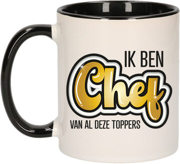 Bellatio Decorations Cadeau koffie/thee mok voor chef - zwart oor - ik ben Chef - keramiek - 300 ml