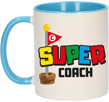 Bellatio Decorations Cadeau koffie/thee mok voor coach/mentor - blauw - super coach - keramiek - 300 ml