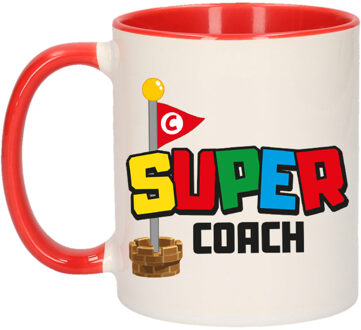 Bellatio Decorations Cadeau koffie/thee mok voor coach/mentor - rood - super coach - keramiek - 300 ml