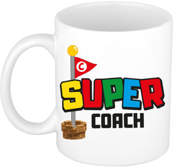 Bellatio Decorations Cadeau koffie/thee mok voor coach/mentor - wit - super coach - keramiek - 300 ml