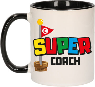 Bellatio Decorations Cadeau koffie/thee mok voor coach/mentor - zwart - super coach - keramiek - 300 ml
