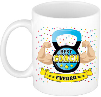 Bellatio Decorations Cadeau koffie/thee mok voor coach/trainer - beste coach - blauw - 300 ml