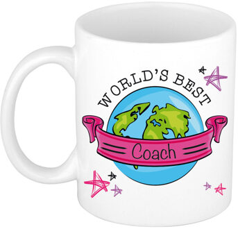 Bellatio Decorations Cadeau koffie/thee mok voor coach/trainer - beste coach - roze - 300 ml