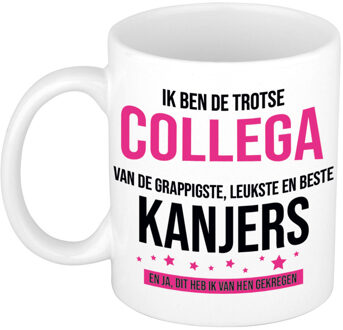 Bellatio Decorations Cadeau koffie/thee mok voor collega - roze - afscheid collega - keramiek - 300 ml