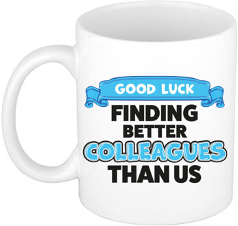 Bellatio Decorations Cadeau koffie/thee mok voor collega - wit - afscheid - keramiek - 300 ml Blauw