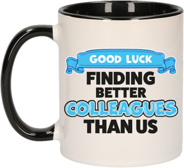 Bellatio Decorations Cadeau koffie/thee mok voor collega - zwart oor - afscheid - keramiek - 300 ml Blauw