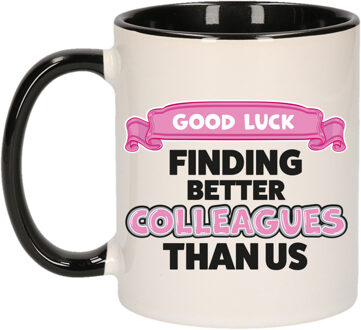 Bellatio Decorations Cadeau koffie/thee mok voor collega - zwart oor - afscheid - keramiek - 300 ml